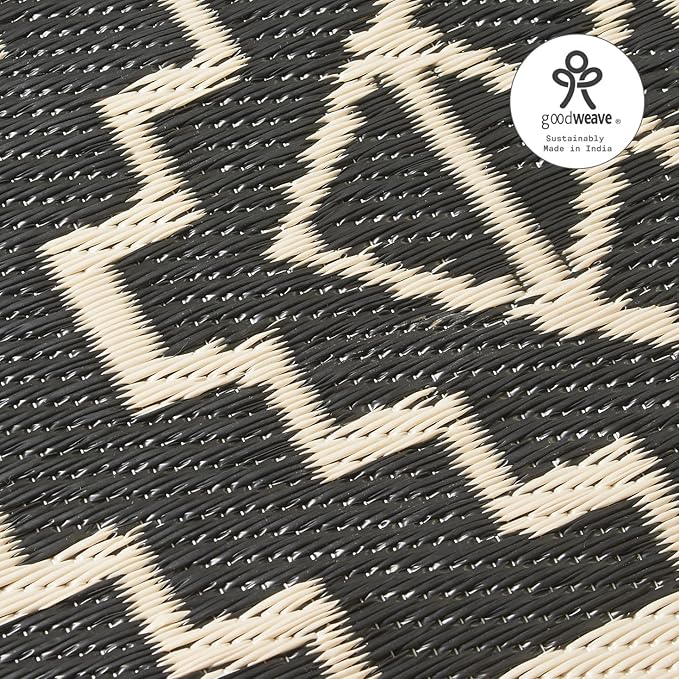 Fab Habitat Outdoor Rug - Waterproof, Fade Resistant, Crease-Free - Premium Recycled Plastic - Tribal Boho Neutral - Porch, Deck, Balcony, Hallway, Poolside - Kilimanjaro - Black - 2.5 x 8 ft Runner