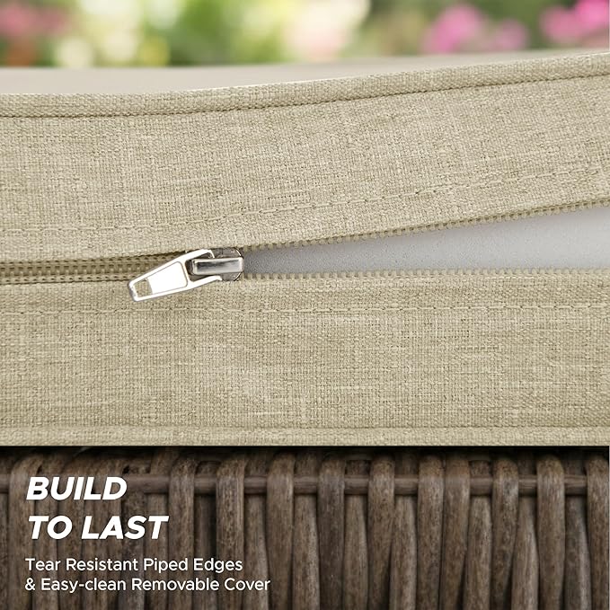 Outdoor Chair Cushions, Water-Resistant & Fade-Resistant, Patio Furniture Square Seat Replacement Chair Pads with Ties Zipper, Removable Cover, Non-Slip Bottom, Set of 2, 19 x 19 Inch, Beige