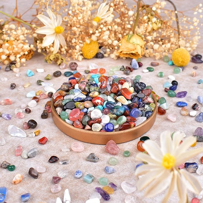 Polished Healing Crystal Chips Stones Set, 36 Different Natural Gemstone Types, 2.5 lbs 0.3" Tumbled Decorative Rocks Collection for Chakra, Meditation, Reiki, Crafts