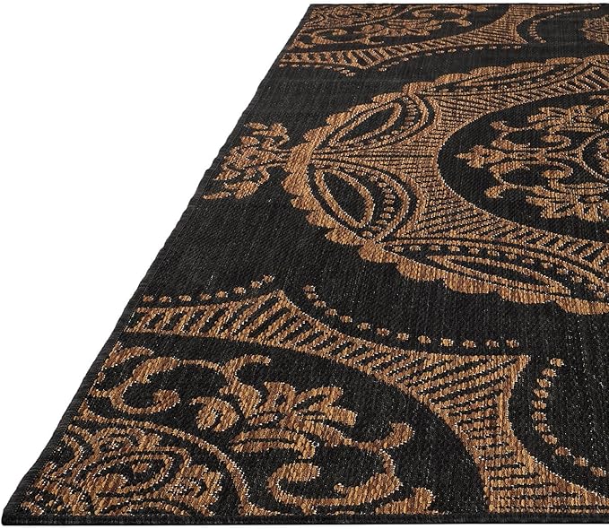 Medallion Outdoor Rug 6x9 Washable Outside Carpet for Indoor Patio Porch Waterproof Easy Cleaning Non Shedding Area Rugs Nut Brown 6 x 9
