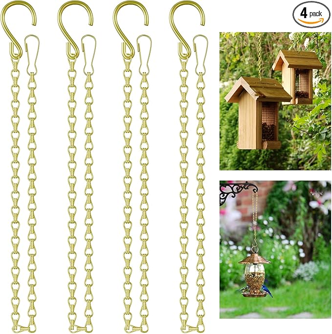 garini 26 Inch Hanging Basket Chain with Hooks, Gold Hanging Chain for Hanging Bird Feeders, Billboards, Chalkboards, Basket, Planters, Lanterns, Wind Chimes and Decorative, 4 Pack