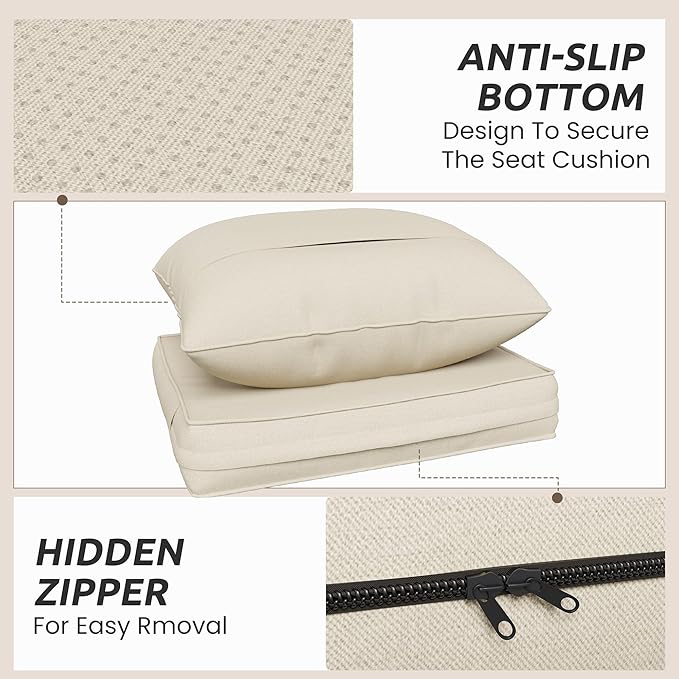Amopatio Outdoor Chair Cushions 22.5"× 20.3" × 4", Set of 4 with Removable Cover, Waterproof & Fade Resistant seat Cushions for Patio Furniture, Cream