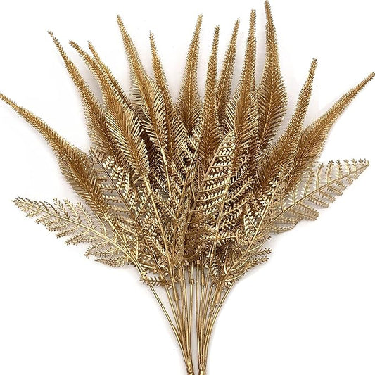 CATTREE Artificial Plants for Christmas, Plastic Grass Faux Shrubs Fake Leaves Simulation Setaria Bushes Home Indoor Outdoor Garden Wedding Festival Decoration Hall Table Planter Filler – Gold 2 Pack