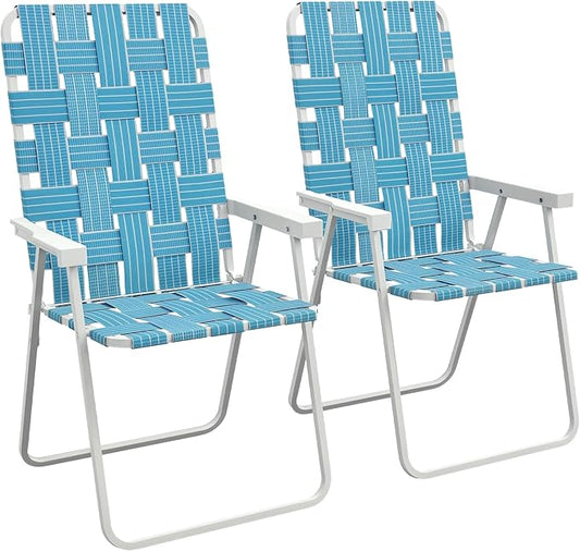 Outsunny Set of 2 Patio Folding Chairs, Classic Outdoor Camping Chairs, Portable Lawn Chair Set for Camping, Garden, Pool, Beach, Backyard with Armrests, Blue