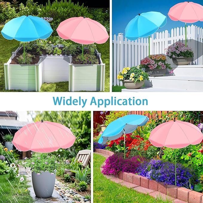 MJZ 2 Pack Plant Umbrellas for Outdoor Plants, 26" Garden Umbrella for Plants with Adjustable Angle, Plant Umbrella Provide Shade for Outdoor Plants Flower Pot Planting Beds (Pink, Blue)