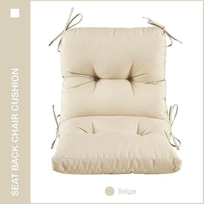 Outdoor Indoor Seat/Back Chair Tufted Cushion,All-Weather Patio Chair Cushion with Ties,for Patio Furniture,Beige