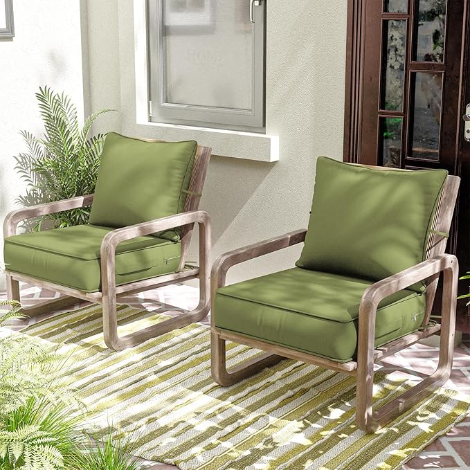 Outdoor Patio Chair Cushions Set 19 L X 19 W X 4 H Inch Waterproof & Fade Resistant Deep Seat and Back Cushions with Removable Covers Outdoor Seat Cushion Set for Chairs and Sofas