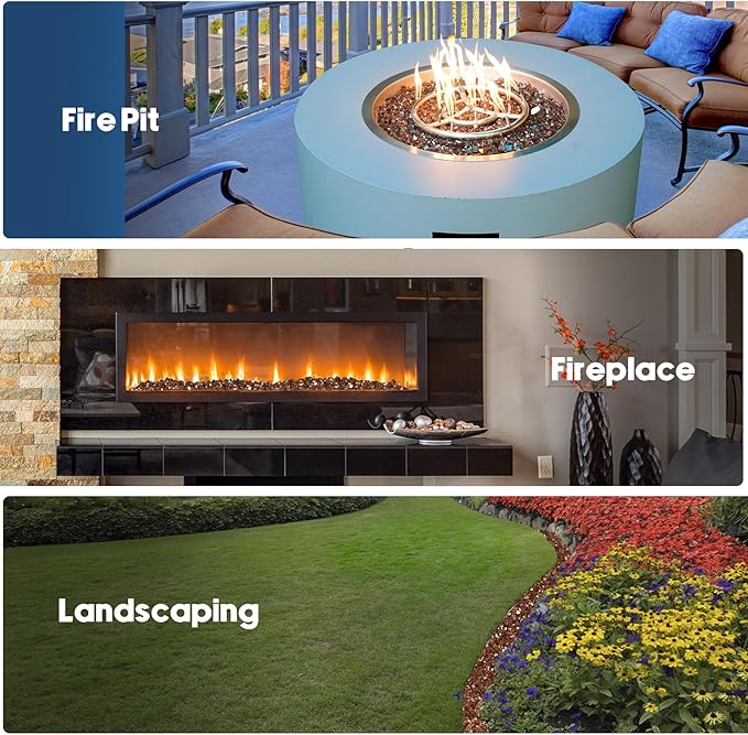 Skyflame High Luster 15-Pound Reflective Fire Glass for Fire Pit Fireplace Landscaping, 1/4-Inch Copper Reflective