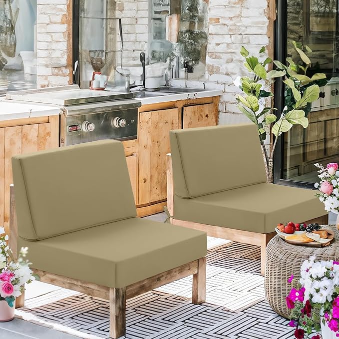 Outdoor Cushions for Patio Furniture, Outdoor Seat and Back Cushion, Waterproof Hampton Bay Deep Seat Replacement Couch Cushions for Garden Lawn, 28.5x28.5 Khaki