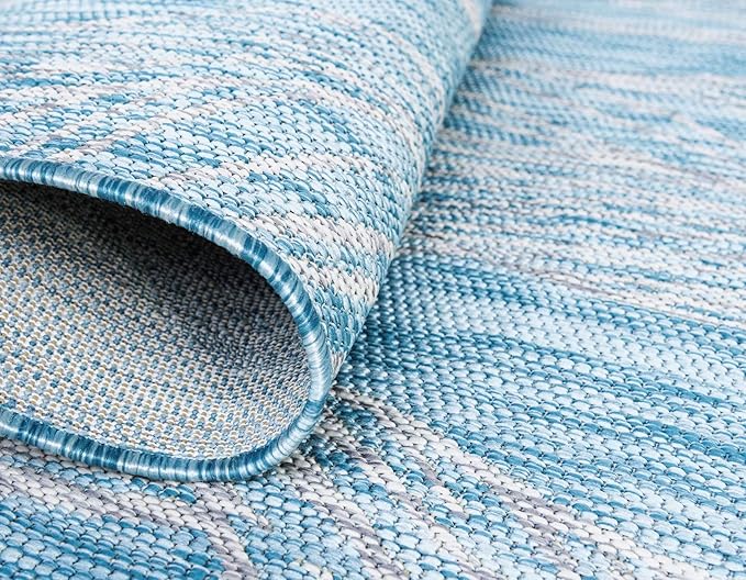 Unique Loom Outdoor Botanical Collection Area Rug - Leaf (5' 1" x 8' Rectangle, Light Aqua/ Ivory)