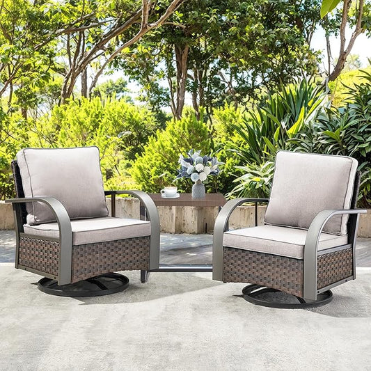 HUMMUH 3PCS Patio Table and Chairs Set -All Weather Outdoor Swivel Rocker Patio Chairs for Deck Porch Lawn Garden Backyard