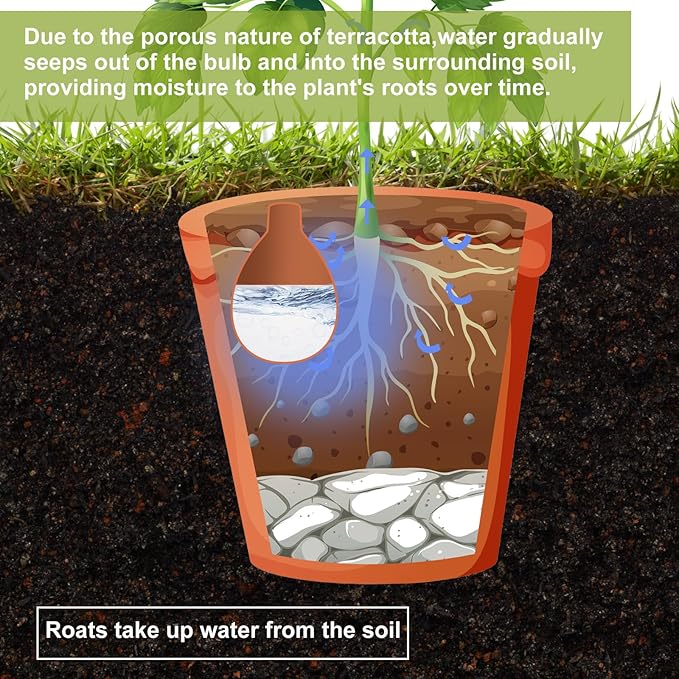 4 Pcs Watering Pots Large Terracotta Watering Pots with Lid 34 oz Terra Cotta Self Watering Pots Water Dripper Automatic Plant Irrigation Devices System for Indoor Outdoor Plants
