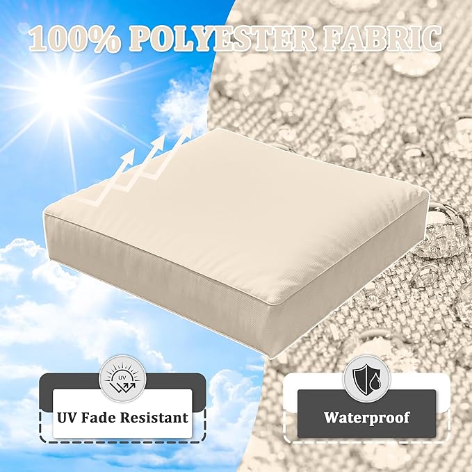8-Piece Outdoor Cushions for Patio Furniture Thick Outdoor Chair Cushions Resilient Foam Waterproof Deep Seat Cushion Replacement for 3-Seat Sectional Sets Liner&Cover Cream
