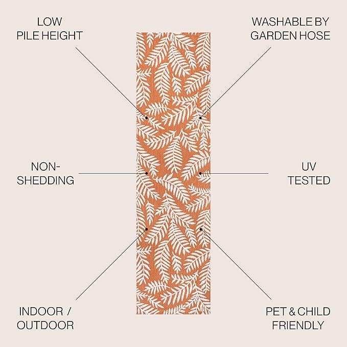 JONATHAN Y Palm Frond Indoor Outdoor Runner Rug 2X8 Orange/Cream, Nevis for Backyard, Patio, Porch, Easy-Cleaning, High Traffic, Pet-Friendly, Non-Shedding (SMB119E-28)