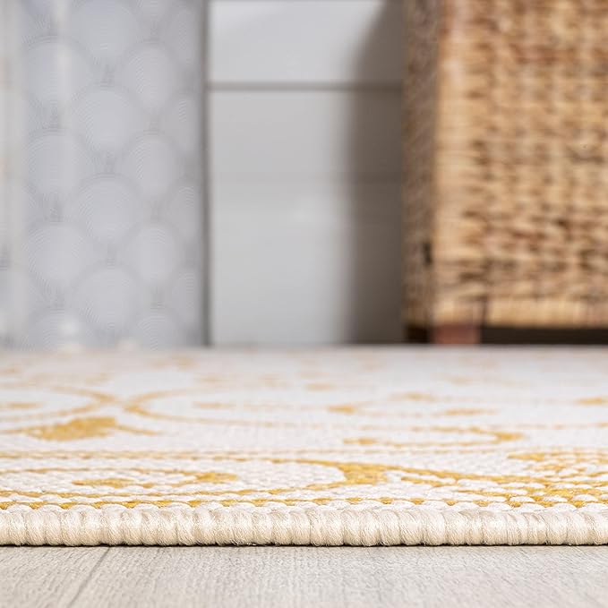 JONATHAN Y Vintage Filigree Indoor Outdoor Area Rug 8X10 Cream/Yellow, Charleston Textured Weave for Backyard, Patio, Porch, Easy-Cleaning, High Traffic, Pet-Friendly, Non-Shedding (SMB106M-8)