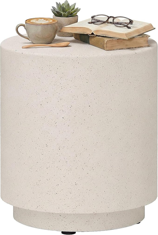 HOMCOM Outdoor Side Table, Round Small End Table with Concrete Finish for Indoor, Patio, Backyard, Pool, Porch, Garden, Lawn, Cream White