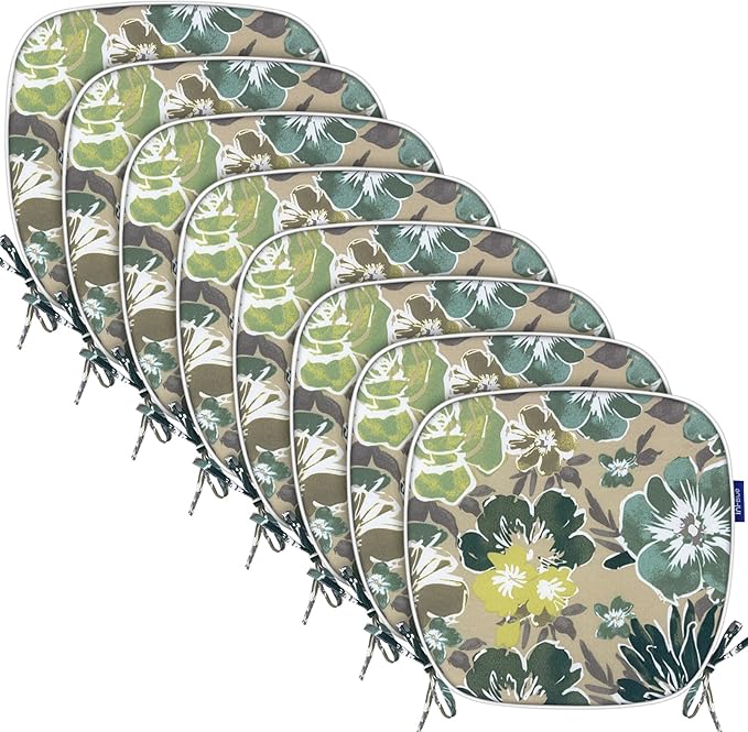 SleepMan Outdoor 17"x16" Chair Cushions with Ties Set of 8, Water Resistant All Weather U-Shape Seat Pads for Patio Garden Furniture Indoor Fade Resistant Patio Cushions (Cabbage)