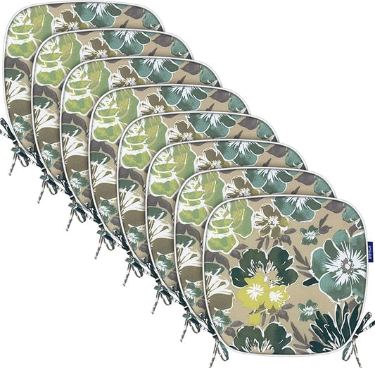 SleepMan Outdoor 17"x16" Chair Cushions with Ties Set of 8, Water Resistant All Weather U-Shape Seat Pads for Patio Garden Furniture Indoor Fade Resistant Patio Cushions (Cabbage)