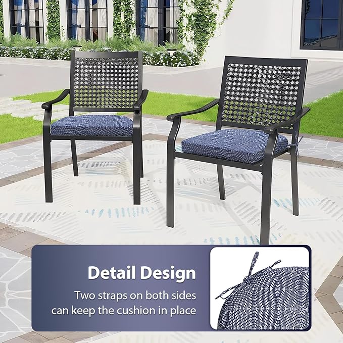 Outdoor Chair Cushions Set of 4, 17 x 16 Inch Patio Chair Cushions for Outdoor Furniture, Water Resistant Outdoor Patio Chair Cushions with Non-Slip Ties(Digby Indigo)