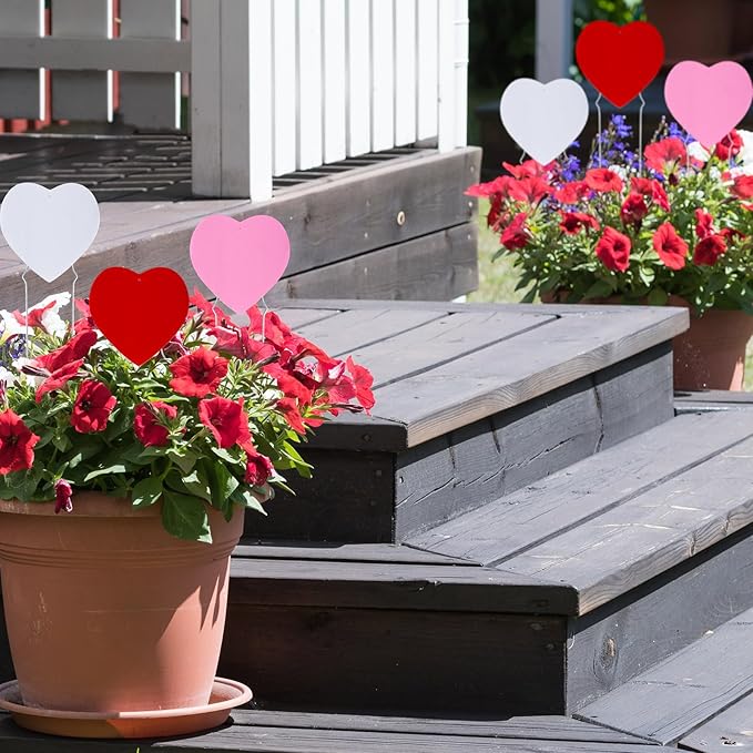 6 Pcs Valentine‘s Day Heart Decorative Planter Stakes Outdoor Decorative Flower Pots Signs with Happy Valentine‘s Day Yard Decorations Anniversary Wedding Supplies