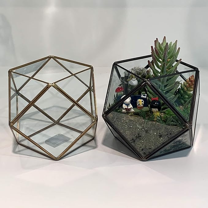 WGV Geometric Planter Terrarium, Width 7.5" Height 6" Clear Glass Gold Frame DIY Succulent air Plant Miniature Fairy Garden Windowsill Tabletop Decor, Globe 1 Piece