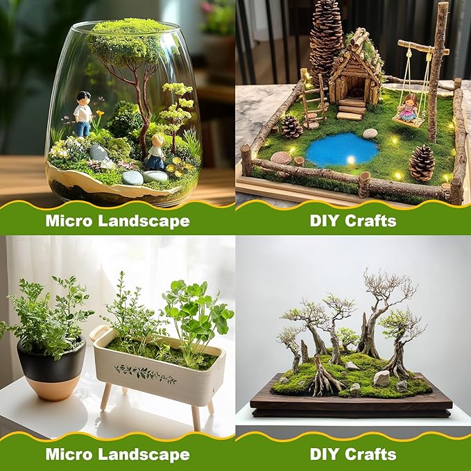 Fake Green Moss - MAQIHAN Artificial Moss for Plants Indoor Faux Grass for Planters Fake Grass Decor for DIY Decorating Craft Art Potted Wedding Accessories Fairy Garden Accessories (3.53 OZ)