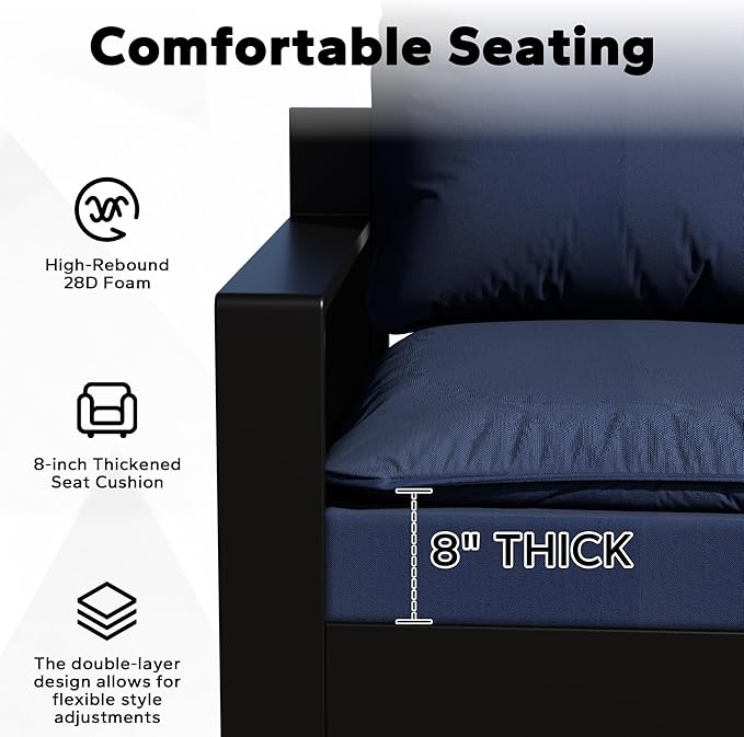 Joyside Outdoor Chair Cushions Set, 24x24 Inch Smile Patio Furniture Cushions, 6’’ Thick, Double-Layer, Water Resistant & Fade Resistant, Outdoor Replacement Cushions for Seat and Sofa