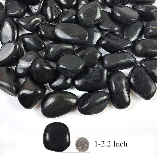 40LB Black River Rocks for Langscaping,1-2.2 Inch Black Polished Pebbles for Plants Garden Landscaping. Fish Tank Decorative River Rocks, Vase Filling Pebbles, Outdoor Decorative River Rocks