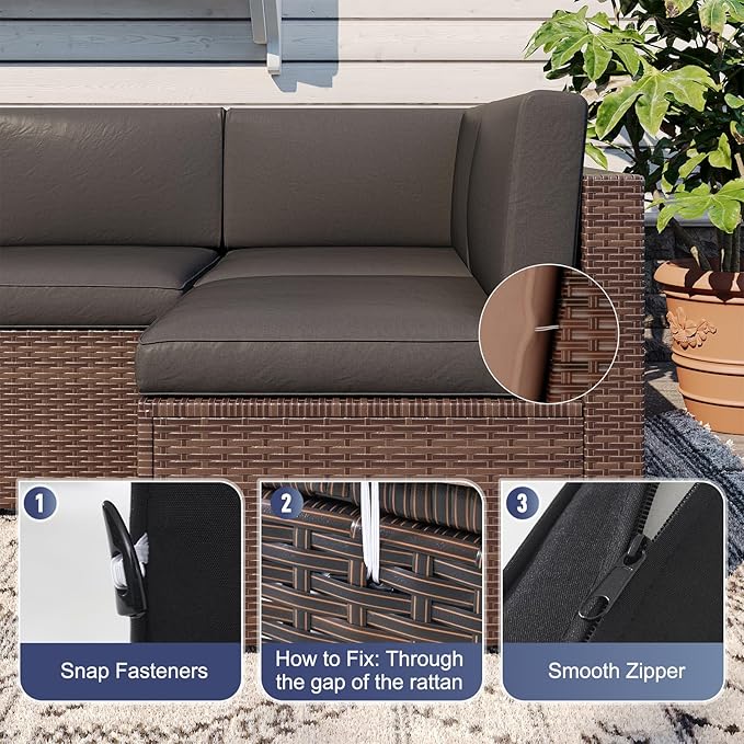 Aoxun Outdoor Replacement Cushions for Patio Furniture, Waterproof Sofa Cushion for 6-Seat Rattan Wicker Sectional Patio Conversation Sets, 14-Piece Cushions Set for L-Shape Couch, Black