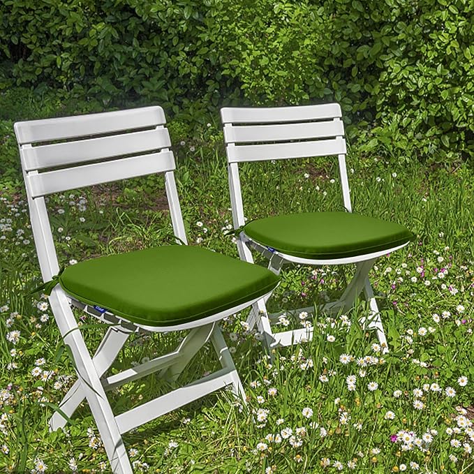 SleepMan Outdoor 17"x16" Chair Cushions with Ties Set of 6, Water Resistant All Weather U-Shape Seat Pads for Patio Garden Furniture Indoor Fade Resistant Patio Cushions (Grass Green)