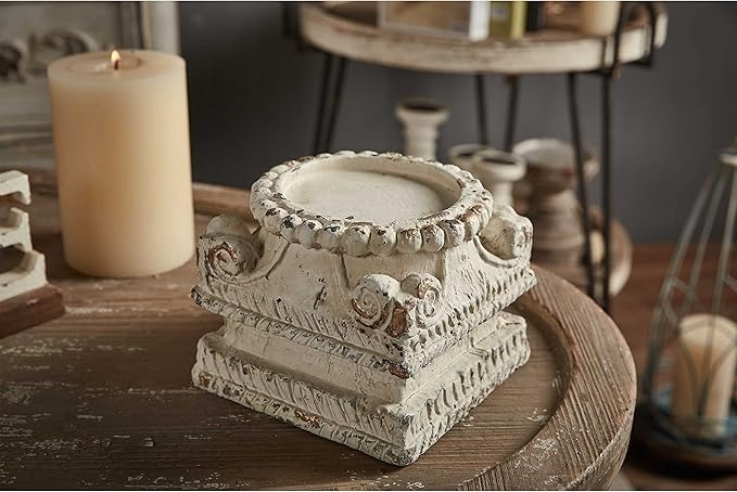 SOFE Column Pedestal Stand for Decoration Display, Distressed White Small Plant Stand, Large Candle Stand, Column Side Table, Classic Plinth Bases for Wedding Party Home Garden