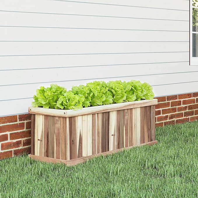 Giantex Acacia Wood Raised Garden Bed Set of 2, Rectangular Planter Box w/Drainage Gaps, Raised Bed for Growing Vegetable, Herb, Fruit, Outdoor Plant Container for Backyard, Lawn, 36"x12"x12"