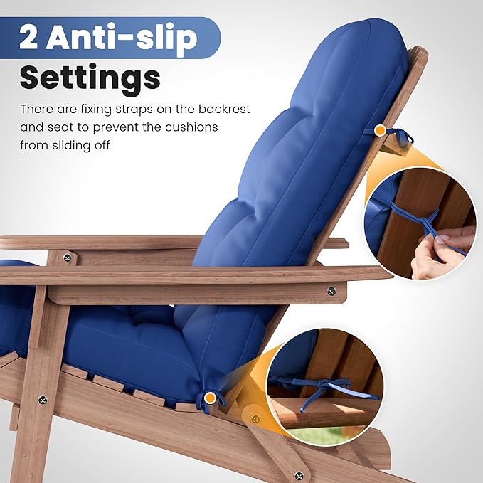 Amopatio Adirondack Chair Cushions 4" Thick Set - Outdoor Cushions for Patio Furniture, Contoured Design with Anti-Slip Straps & Water-Resistant Fabric for Adirondack Chairs, Navy Blue