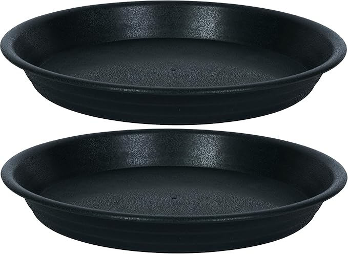 Plant Saucer Pot Tray 10 inch, 2 Packs Plant Drainage Trays, Plastic Flower Planter Saucers and Drip Trays for Indoors, Heavy Durable Plant Plate Water Catcher (Black)