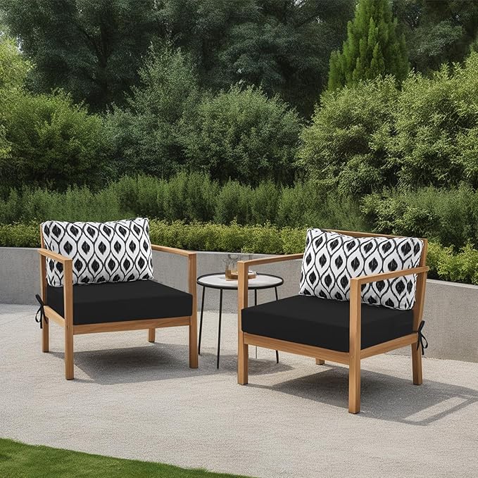 idee-home Outdoor Cushions for Patio Furniture, Outdoor Seat Cushion, Waterproof Hampton Bay Deep Seat Replacement Couch Chair Cushions for Garden Lawn Backyard Deck, 28.5 x 28.5 Black Pattern