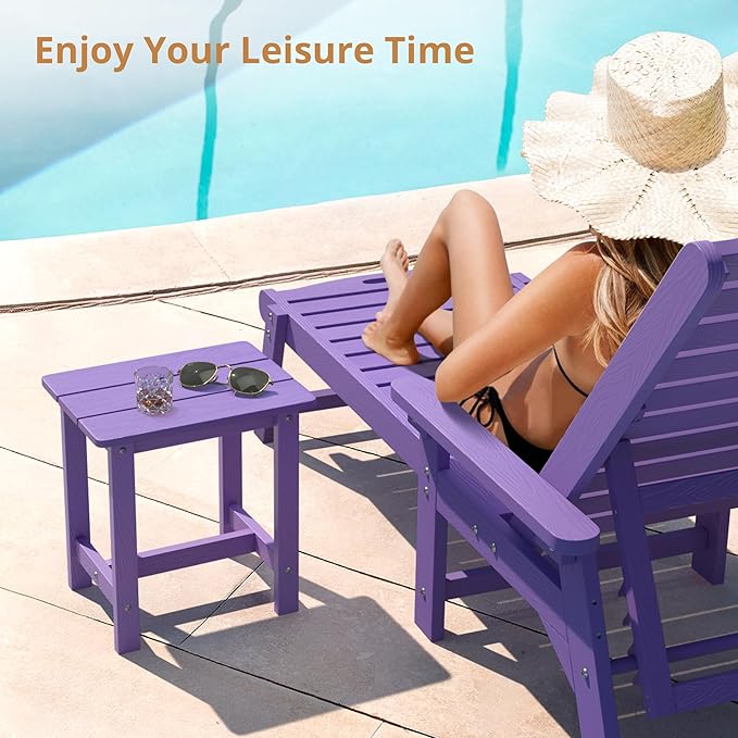 LUE BONA Outdoor Side Table, HDPS Small Outdoor Table, Adirondack Side Table, Outside End Table for Patio, Porch, Deck, Pool, Weather Resistant/Easy Maintenance/Indoor or Outside Use, Purple