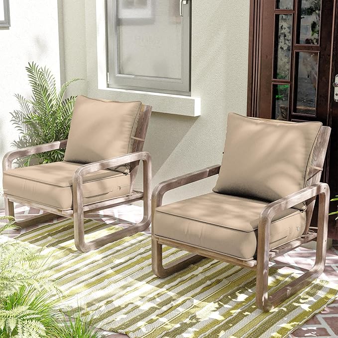 Outdoor Patio Chair Cushions Set 22 L X 22 W X 4 H Waterproof & Fade Resistant Deep Seat and Back Cushions with Removable Covers Outdoor Seat Cushion Set for Chairs and Sofas