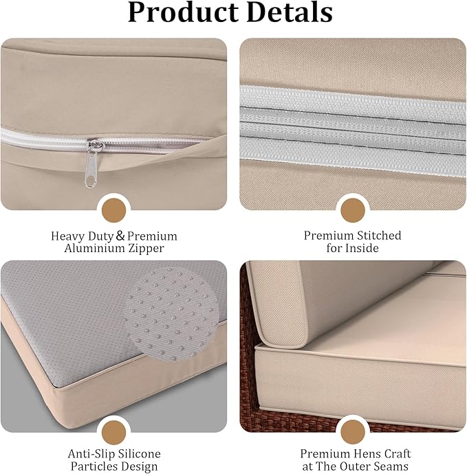 14 Pcs Outdoor Replacement Cushions for Patio Furniture, All Weather Water Resistant Cushion for 6 Seat Rattan Wicker Sectional Patio Conversation Sets and Couch (Khaki)