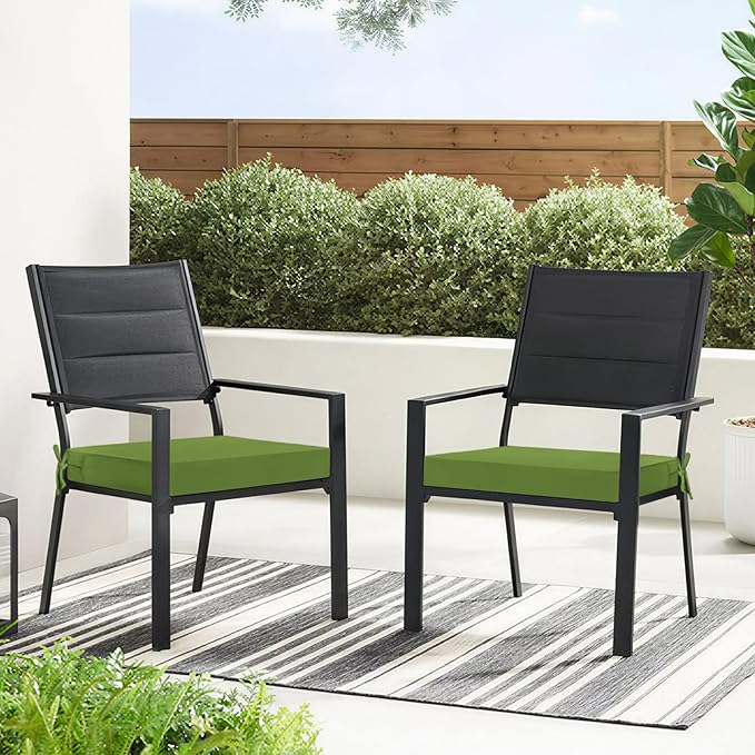 Basic Beyond Outdoor Chair Cushions for Patio Furniture, Waterproof Outdoor Seat Cushions Set of 4 19 x 19, Patio Chair Cushions Set of 4 with Ties and Handle, Grass Green