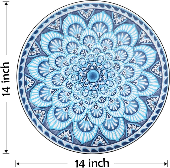 Vipush Outdoor Mosaic Side Table,14'' Round Small Patio Bistro Accent Table Indoor End Table Black Iron Plant Stand for Garden Yard Parch Balcony,Dark Blue