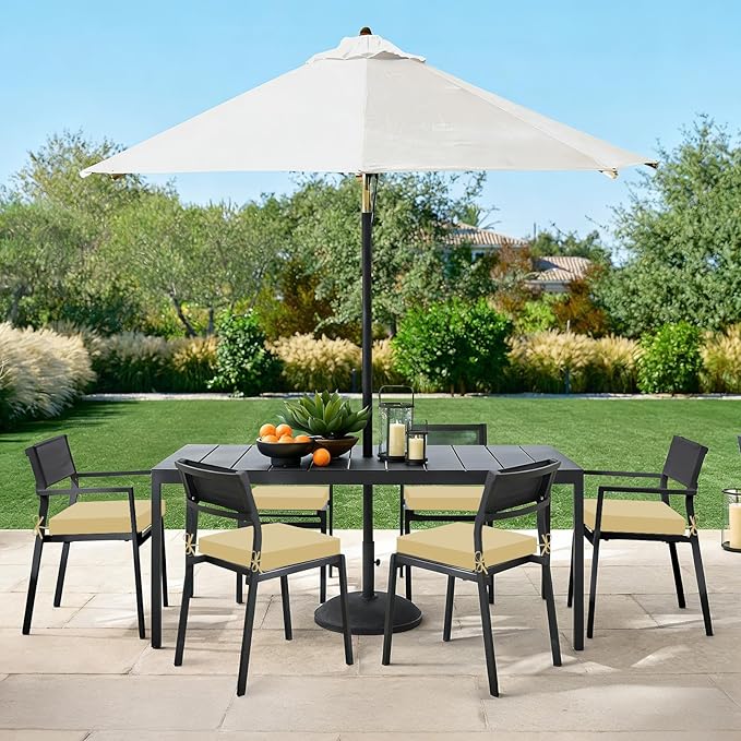 Basic Beyond Outdoor Chair Cushions Set of 6, Square Corner Outdoor Cushions for Patio Furniture, Water Resistant Patio Chair Cushions with 2 Ties, 18.5x16x3, Khaki