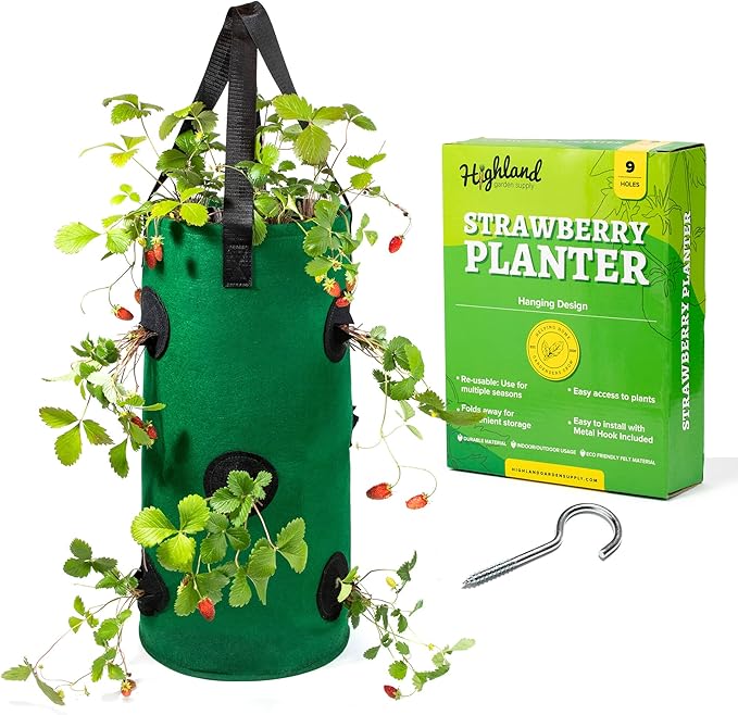 Hanging Strawberry Planter Outdoor Upside Down Tomato Planter Indoor Strawberry Hanging Grow Kit Tomatoes Vertical Design Plant Hanger with Holes Hook Included