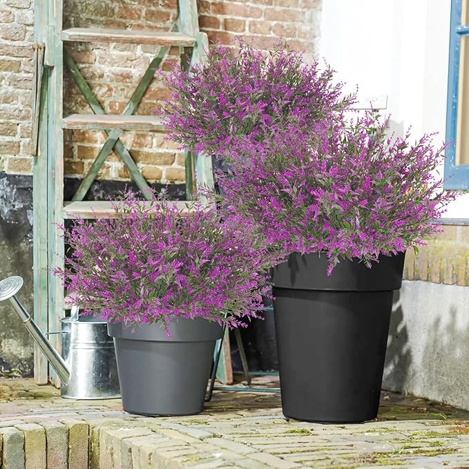 Krissing 80 Bundles Outdoor Lavender Flowers UV Resistant Artificial Flowers for Outdoor Fake Lavender Plastic Purple Plants for Outside Garden Patio Planters Window Box Porch Summer Decor (Fushia)