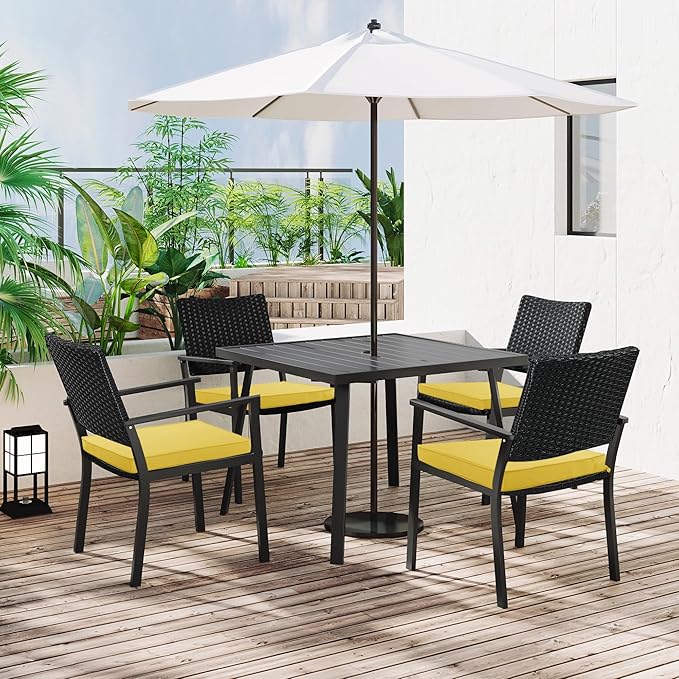 Outdoor Chair Cushions 16 x 17 Inch, Set of 6, Water Resistant Patio Chair Cushions with Tie Color Fastness Thick Outdoor Seat Cushion for Garden Lawn Patio Furniture Yellow