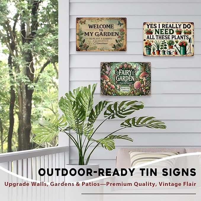 Garden Signs Vintage Metal Sign, Retro Garden Signs for Outside Home Gardening Greenhouse Yard Outdoor Decor 8x12 Inch