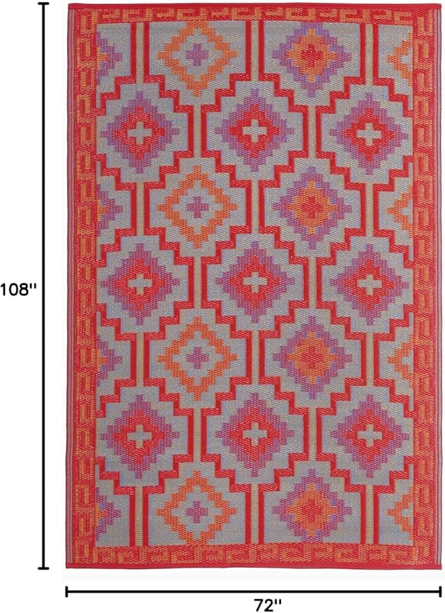 Fab Habitat Outdoor Rug - Waterproof, Fade Resistant, Crease-Free - Premium Recycled Plastic - Vintage Boho Kilim - Large Patio, Deck, Sunroom, Camping, RV - Lhasa - Orange & Violet - 6 x 9 ft