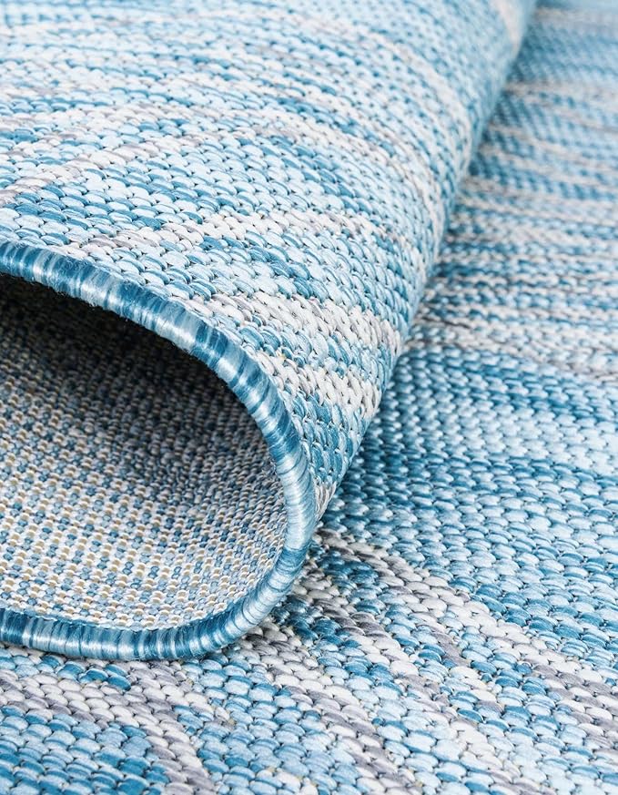 Unique Loom Outdoor Botanical Collection Area Rug - Leaf (10' 8" Square, Light Aqua/ Ivory)