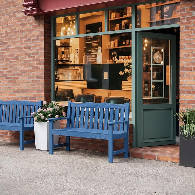 Stoog Outdoor Chairs & Bench Set, All-Weather Patio Furniture Set, Include 2 Patio Chairs and 1 Bench, Blue