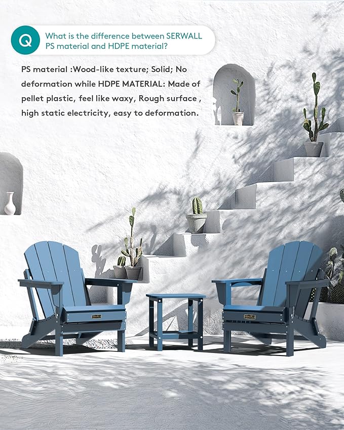 SERWALL Folding Adirondack Chair Patio Chair Lawn Chair Outdoor Adirondack Chairs Set of 8 Weather Resistant for Patio Deck Garden, Backyard Deck, Fire Pit - Blue