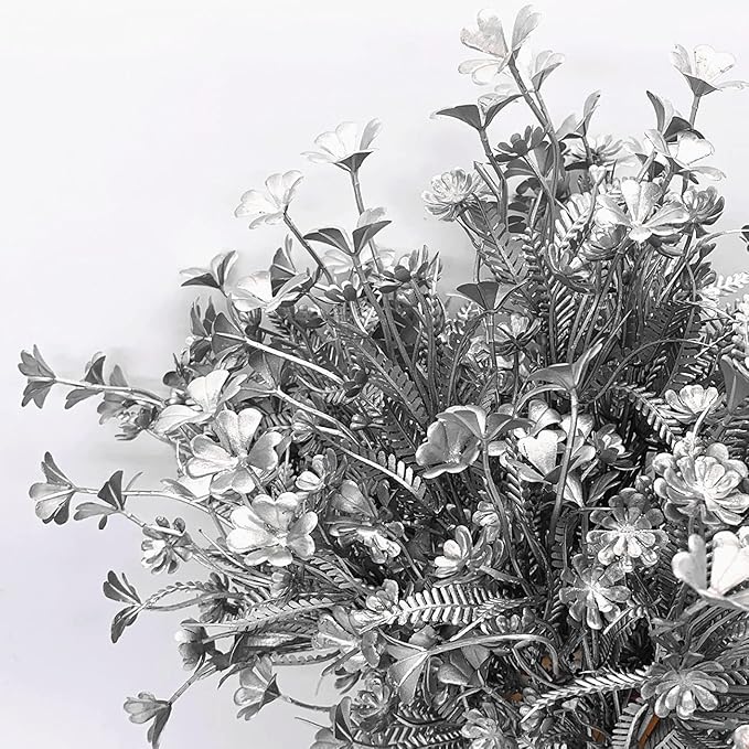 Artificial Plants, CATTREE Plastic Grass Faux Shrubs Fake Leaves for Christmas Flowers Bushes Home Indoor Outdoor Garden Wedding Festival Decoration Hall Table Planter DIY Flower Filler – Silver 4 Pcs